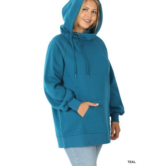 Zenana Teal Side Tie Hoodie 1X longline sweatshirt pullover asymmetrical - Picture 11 of 11